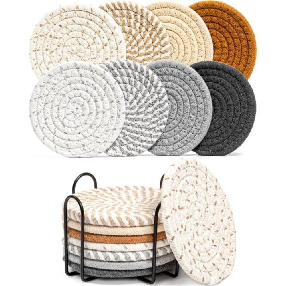 8 Pcs Drink Coasters with Holder, 8 Colors Absorbent Coasters for Drinks